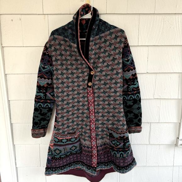IVKO Multicolor Button Front Coatigan Cardigan Jacket Wool size Medium - Picture 1 of 8